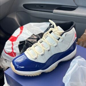 Jordan 11 Cream and Blue Sneakers